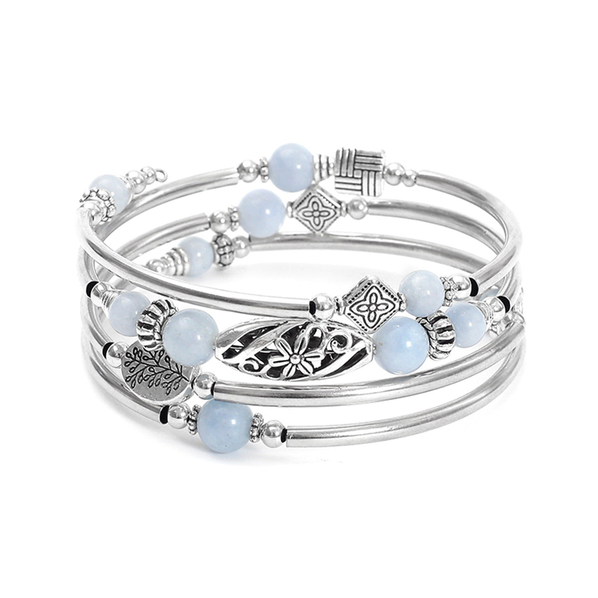 Wholesale Bohemian multi-layer turquoise wrapped four-layer natural stone beaded bracelet